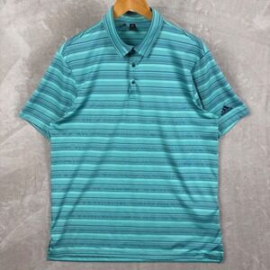 Adidas Golf Polo Shirt Men's L Primegreen Blue Teal Stripe Short Sleeve Sports